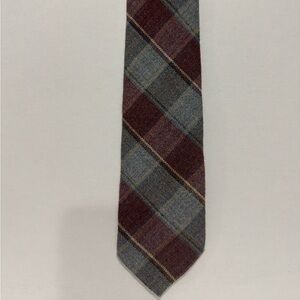 Plaid Gray and Burgundy Wool Blend Men's Tie